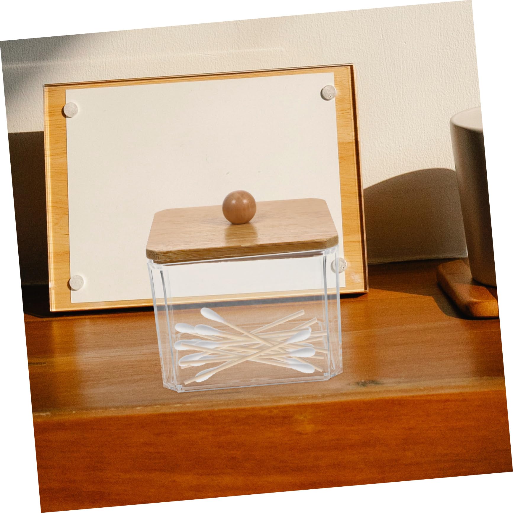 Amosfun 5st Staubdichte Wattestäbchenbox Aufbewahrungsbehälter Für Wattestäbchen Desktop-organizer Spender Für Wattestäbchen Wattepad Hülle Klarer Behälter Tupferspender Holz