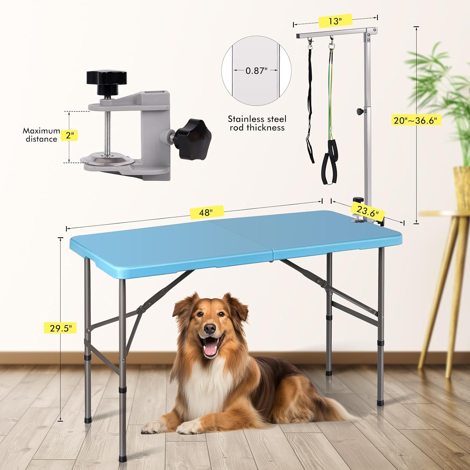 Large Dog Grooming Table for Large Dogs 46" Pet Grooming Table Foldable Pet Station at Home Pet Bathing Station with Adjustable Height Portable Drying Table with Arm Noose for Dogs Cats