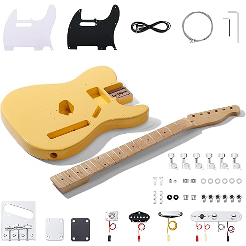 Leo Jaymz DIY TL Style Electric Guitar Kits,Spray-painted Mahogany Body,Maple Neck, including all Components (TL Cream Yellow)