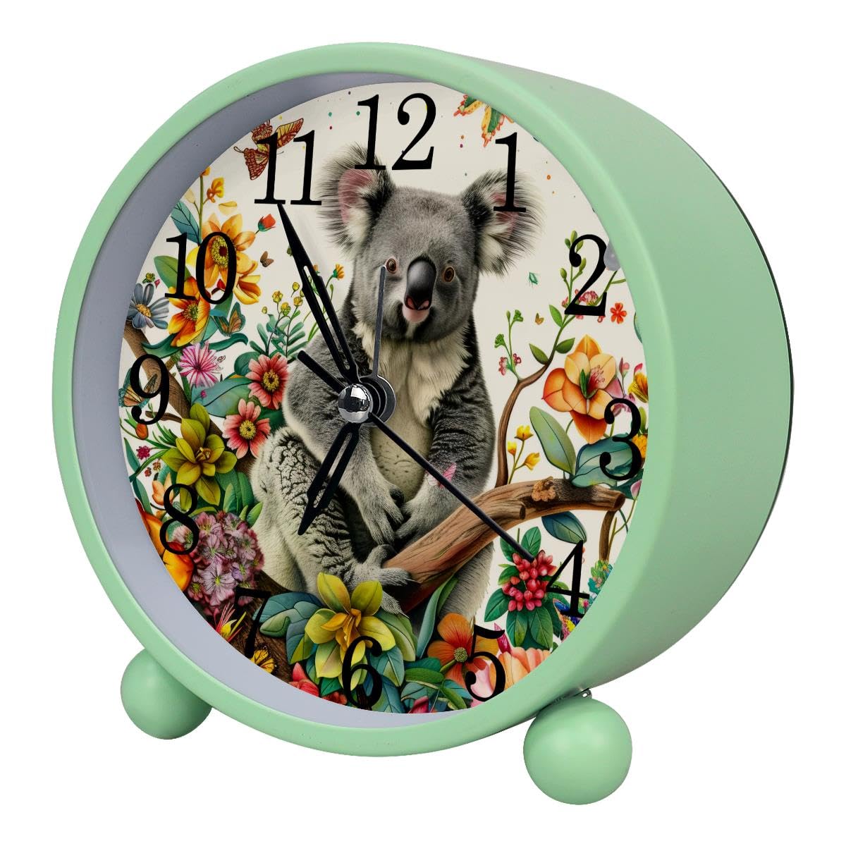 Luoweisi Alarm Clock Cute Koala Flower, Silent Non-Ticking with Night Light