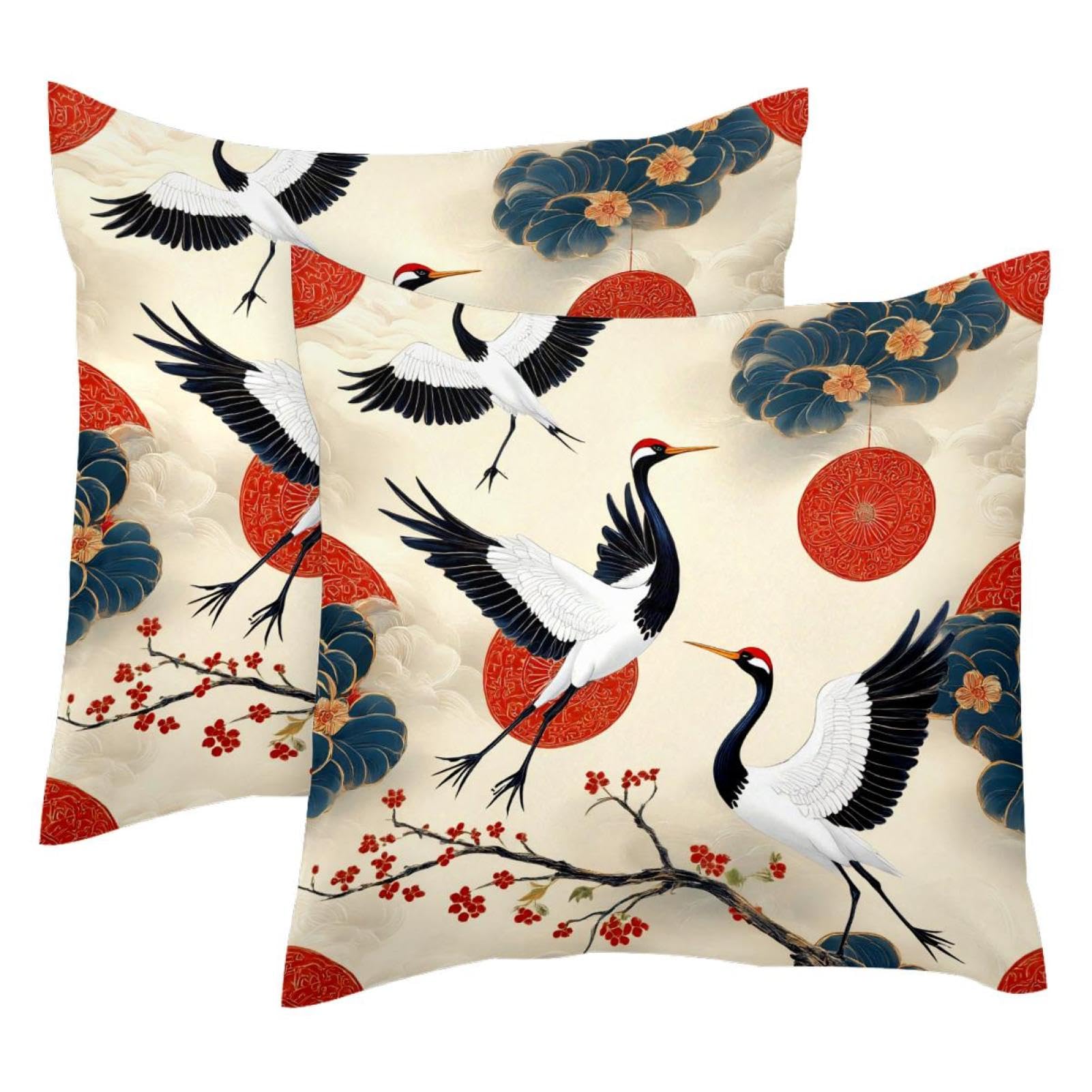 Housse de coussin velours doux 50x50 rouge taie de coussin décorative motif japonais