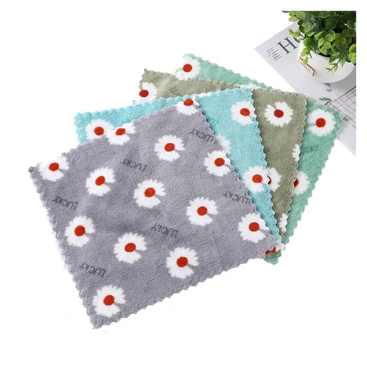 THE BANDUNIES Kids Microfiber Handkerchief, Soft and Super Absorbent, 25 x 25 cm, Small Size, White Flower Print hankie