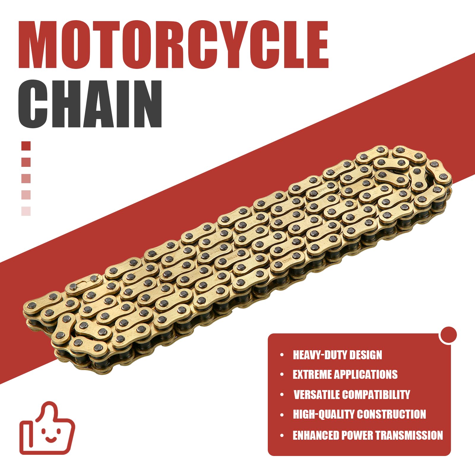 Catena 525 X-Ring per moto, 120 maglie con collegamento Master Link 525H, ad alte prestazioni, resistente, catena di trasmissione in oro per moto, bici, go-kart, mini bici da trail