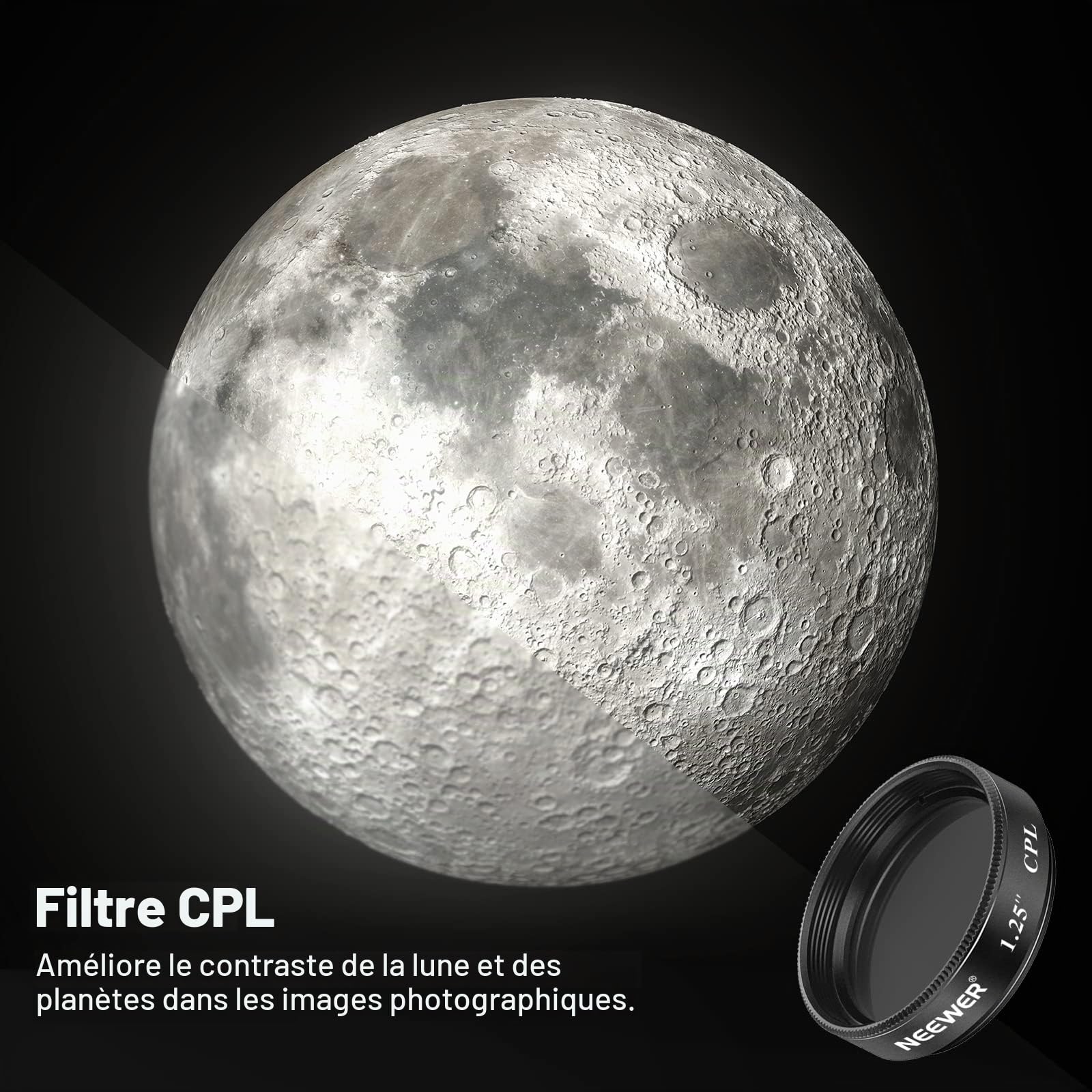 Neewer Kit de Filtres 3,17 centimètres Téléscope Lune Filtre, CPL Filtre, Filtres de 5 Couleurs(Rouge, Orange, Jaune, Vert, Bleu), Filtres Oculaires dans l'Observation Planétaire Lunaire