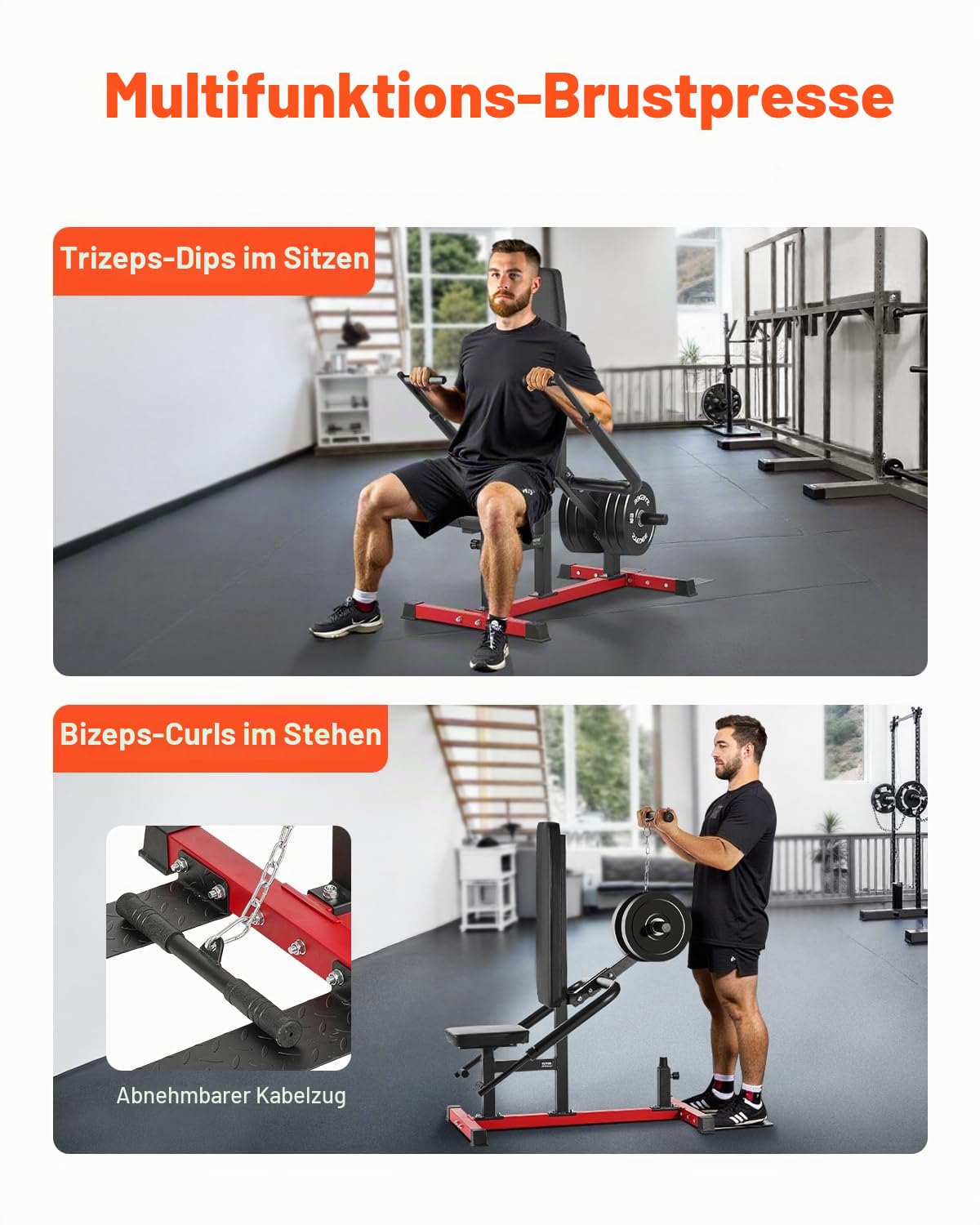VEVOR Dip-Maschine im Sitzen Trizeps Bizeps Pressemaschine (204 kg belastbar) mit Kabelstange, verstellbarem Sitz & Rückenlehne, Trainingsgerät für Brusttraining Oberkörper-Push-Fitness-Workout