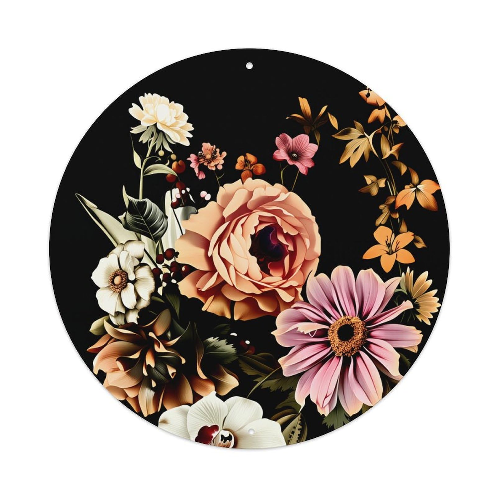 Floral Arrangement With Colorful Blooms Round Tin Sign Retro Metal Sign for Cafe Bar Pub Home Game Room Gym Club Wall Decoration Vintage Metal Poster 8x8 Inch