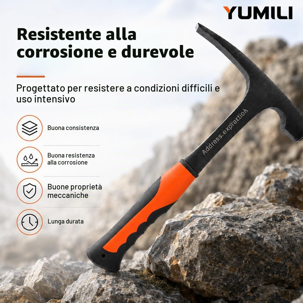 Martello Esplorazione Geologica, Martello Geologico Professionale, Martello per Indagini Geologiche, Martello per Roccia Geologica, Strumento per Esplorazione Geologicas e Minerale all'Aperto, 285 mm