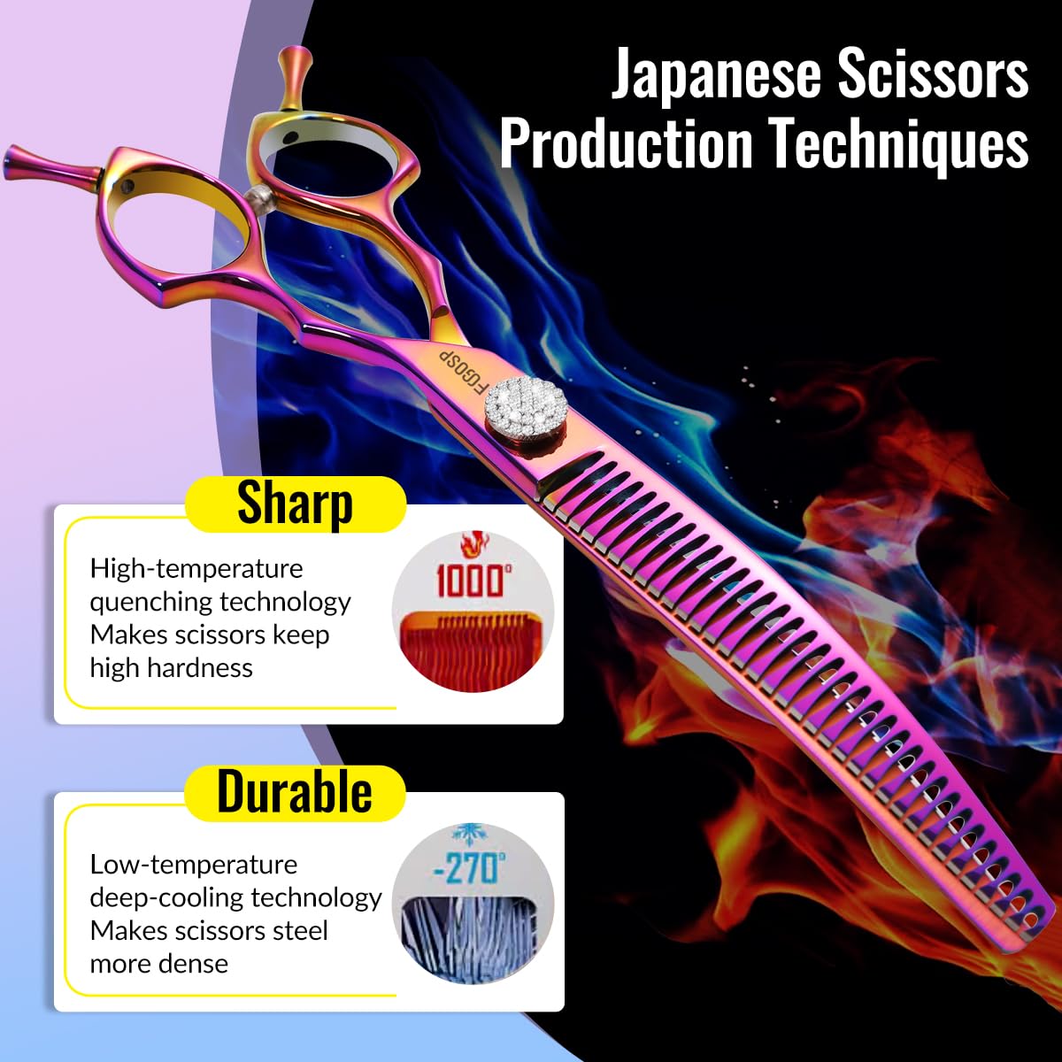 Ciseaux professionnels courbés pour le toilettage des chiens de 19 cm - Arc-en-ciel - Ciseaux de toilettage pour grands chiens - 35 dents - Japon 440C (chunkers incurvés, rose rouge)