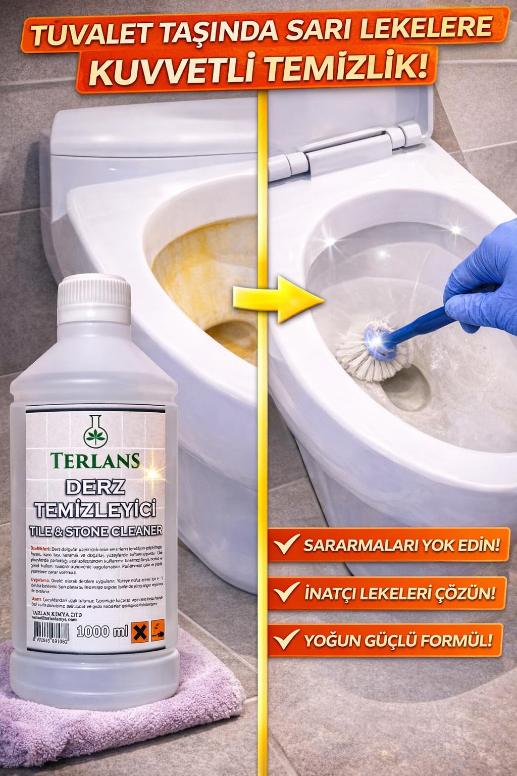 TERLANS Fayans Arası Derz Temizleyici Tuvalet Taşı Temizleyici Tile & Stone Cleaner 1000 ml