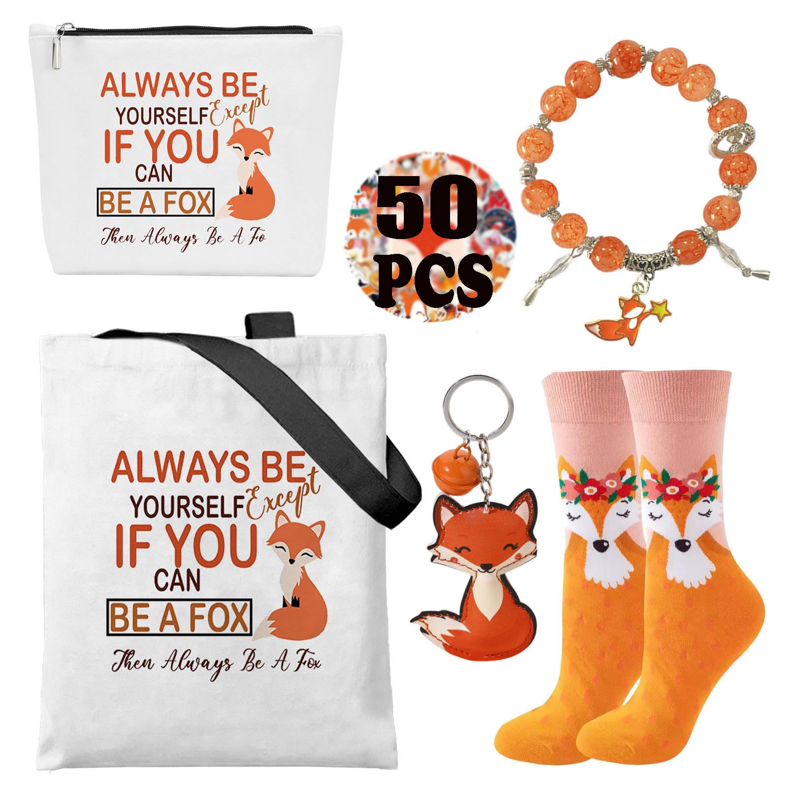 Farmansion Fox Gifts For Women,Gift Set for Fox Lovers,Birthday Present With Funny Socks,Make Up Bag To Daughter,Friends, Mom