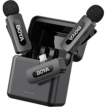 BOYA BY-V30 Mini Microphone Mobile Phone Wireless, 100 m Range, 2 Pack USB C Wireless Lavalier Microphones for Podcast Live S