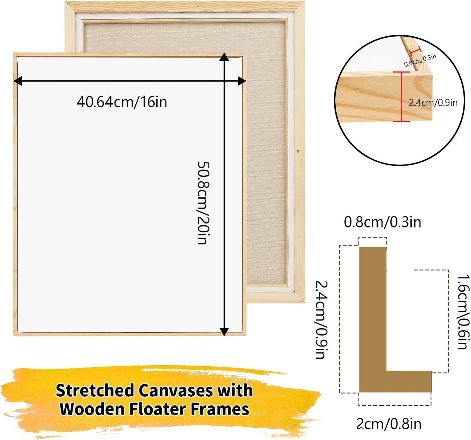 4 Pack 16 x 20 inch Floater Frame Canvas –Gallery Wrapped Canvas Set with Cotton-Linen Blend (400 GSM), Triple Acid-Free Gesso, Warp Resistant, Ready to Hang for Oil and Acrylic