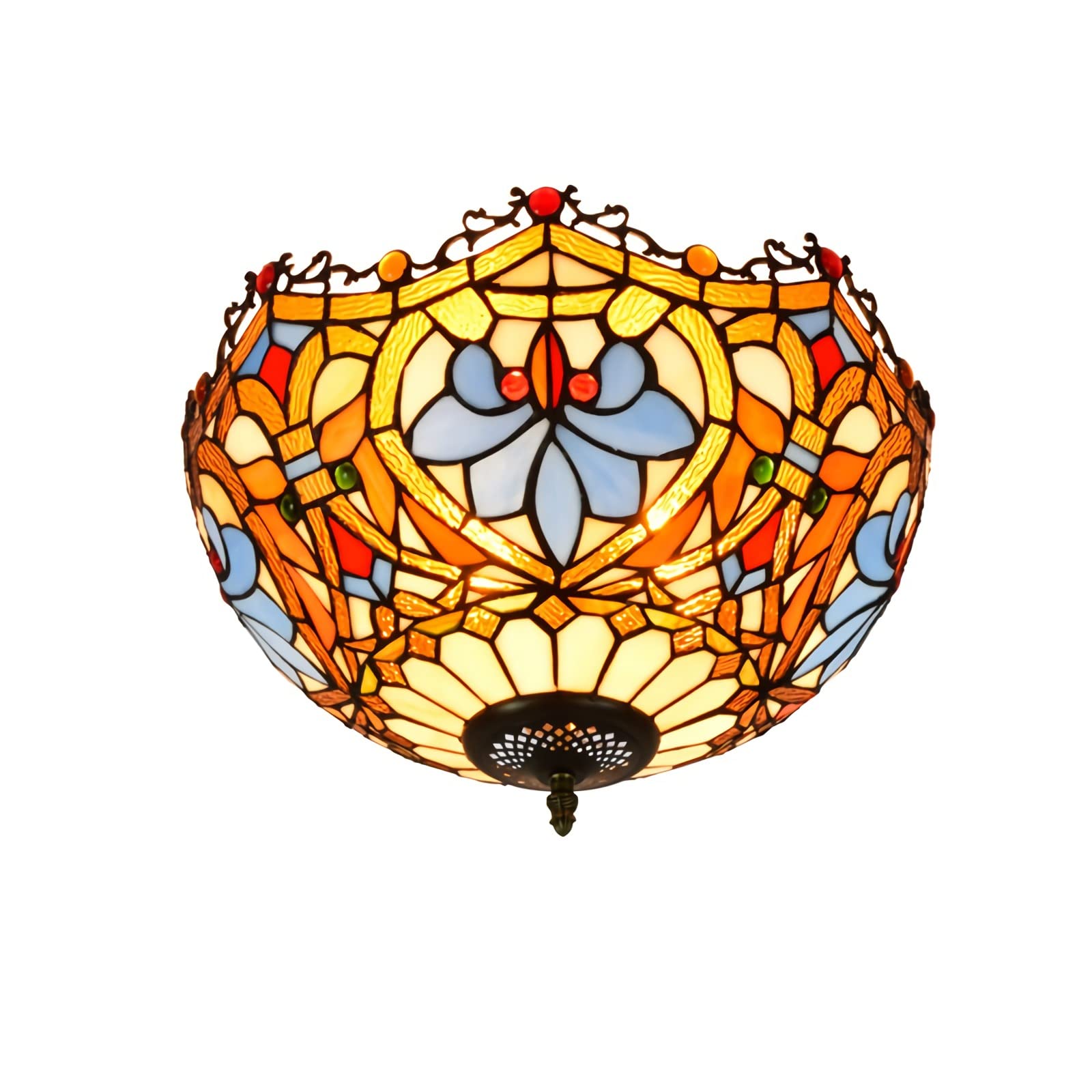 YNIYUJKL Tiffany-Style Ceiling Light, Dimmable Stained Glass Chandeliers, ?30Cm, ?40Cm, Vintage Ceiling Lamp For Living Room Bedroom Kitchen, Yellow,34Cm Chandeliers-30Cm Cei,40cm Ceiling Light