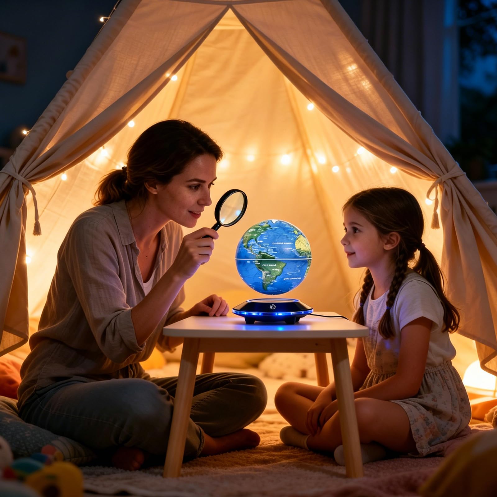 Globo fluttuante con luce LED bianca, globo fluttuante magnetico, display girevole a 360 gradi, lampada d'atmosfera, luci notturne per la decorazione della scrivania in ufficio, compleanno