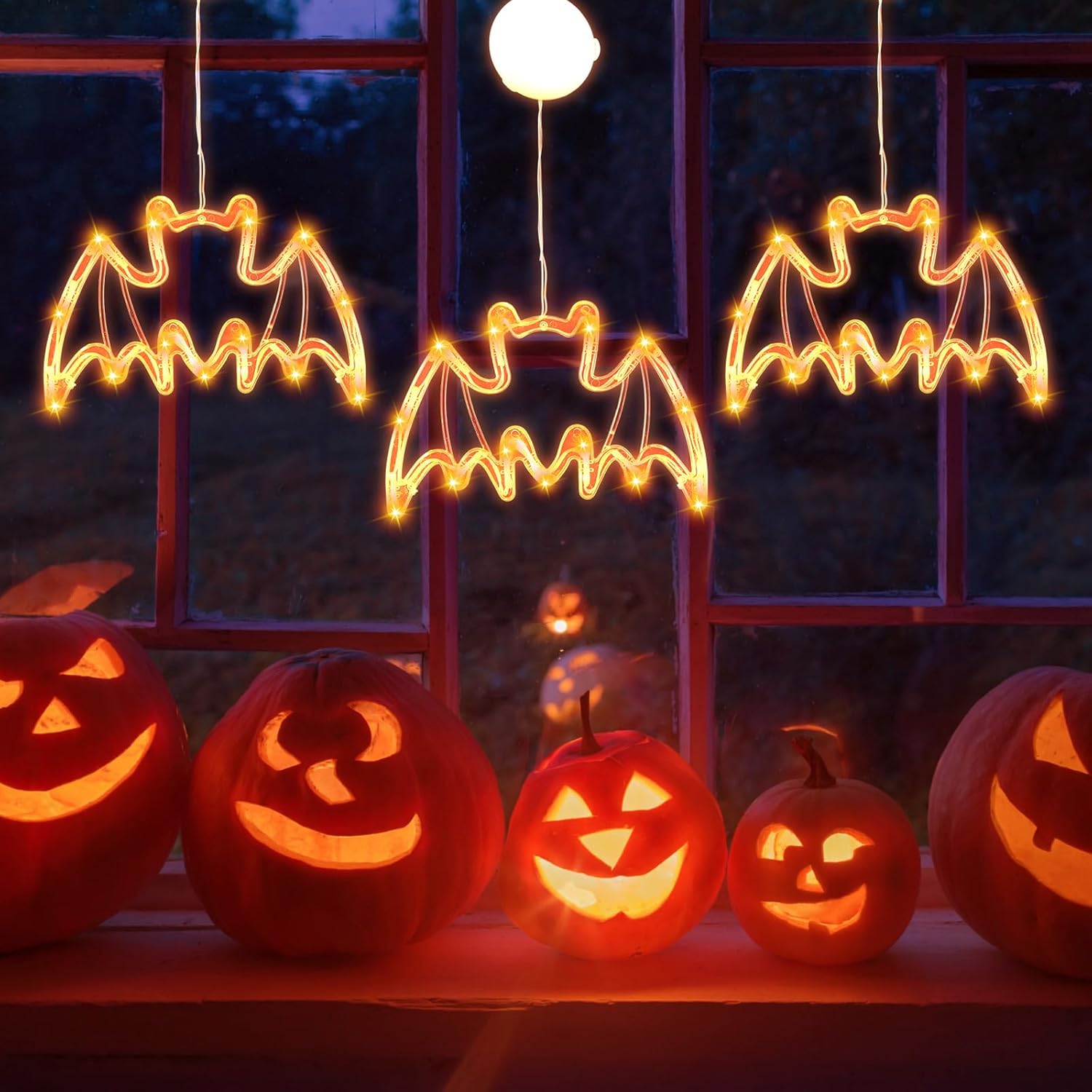 Frienda 3 Pcs Bat Halloween Window Lights with Suction Cup