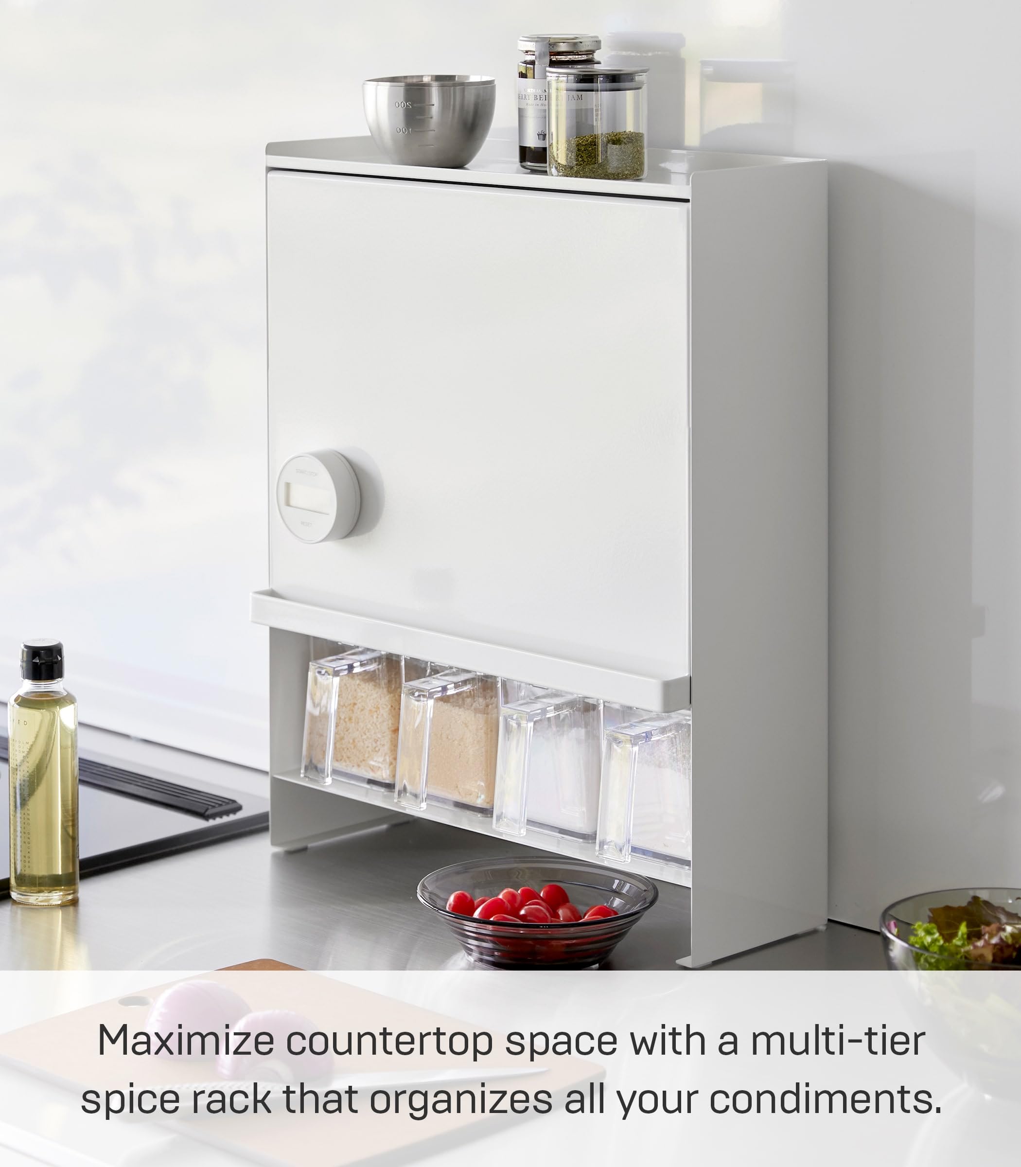 YAMAZAKI 2009 TOWER 3~Tiered Seasoning Rack, white, Steel/POM Resin, 38 x