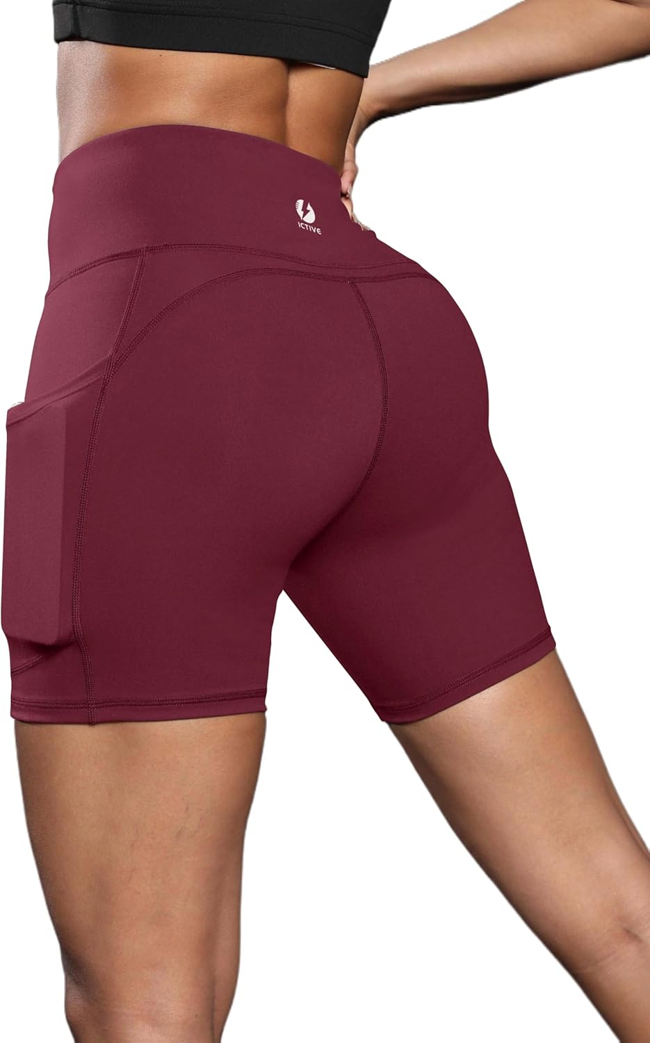 Fihapyli ICTIVE Women's Workout Running Shorts with Deep Pockets High Waisted Tummy Control Yoga Gym Spandex Biker Pants