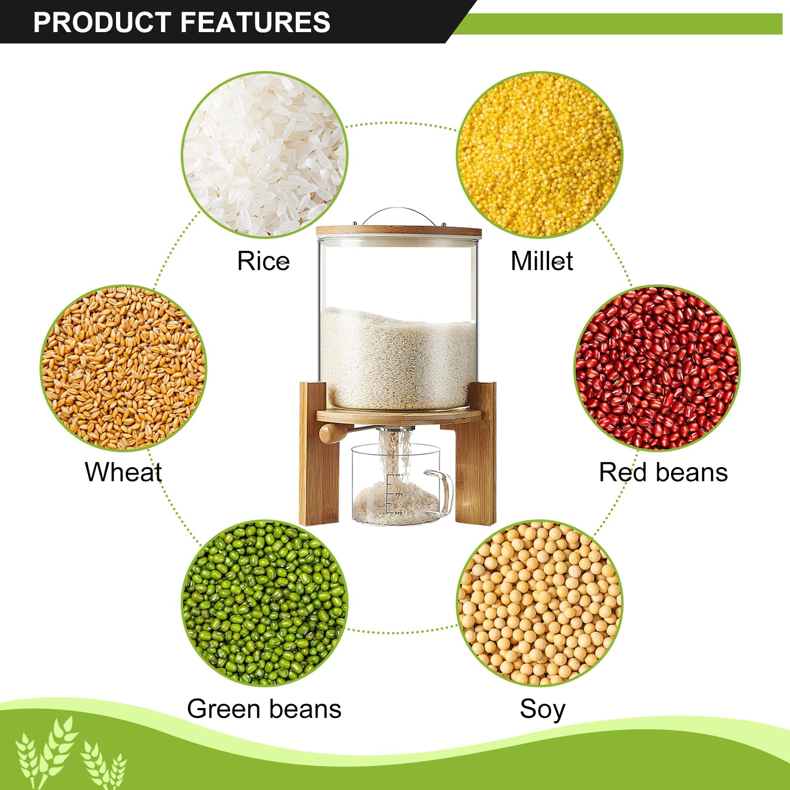 Dispensador de Arroz, Dispensador de Cereales y Legumbres (Size:5L)