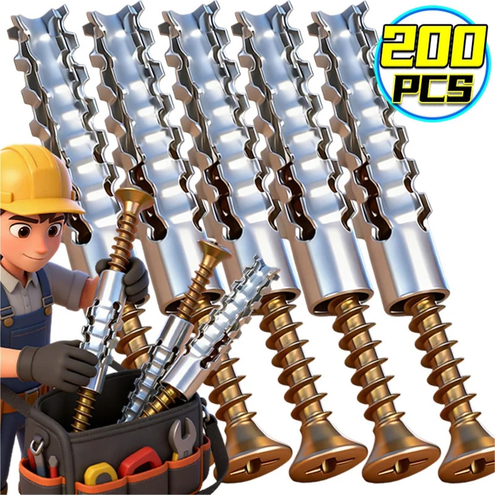 Dübel 10mm Gezackte Stahl-Expansionsrohr-Beton-Trockenbauanker mit Schrauben-selbstschneidendem Bohrstopfen-Metallbolzen(200 Sets)