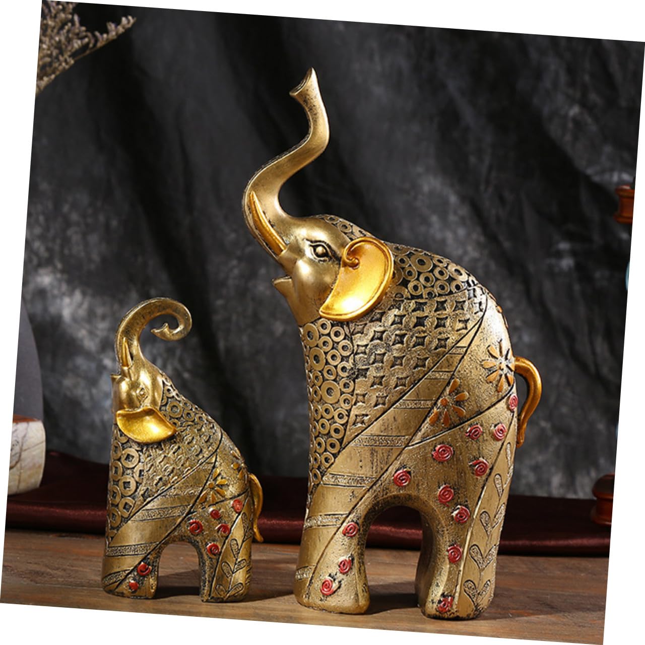 Alipis 2 Pezzi Statua in Resina Di Elefante Portafortuna Decorazione Artigianale Per La Casa Ornamento Feng Shui