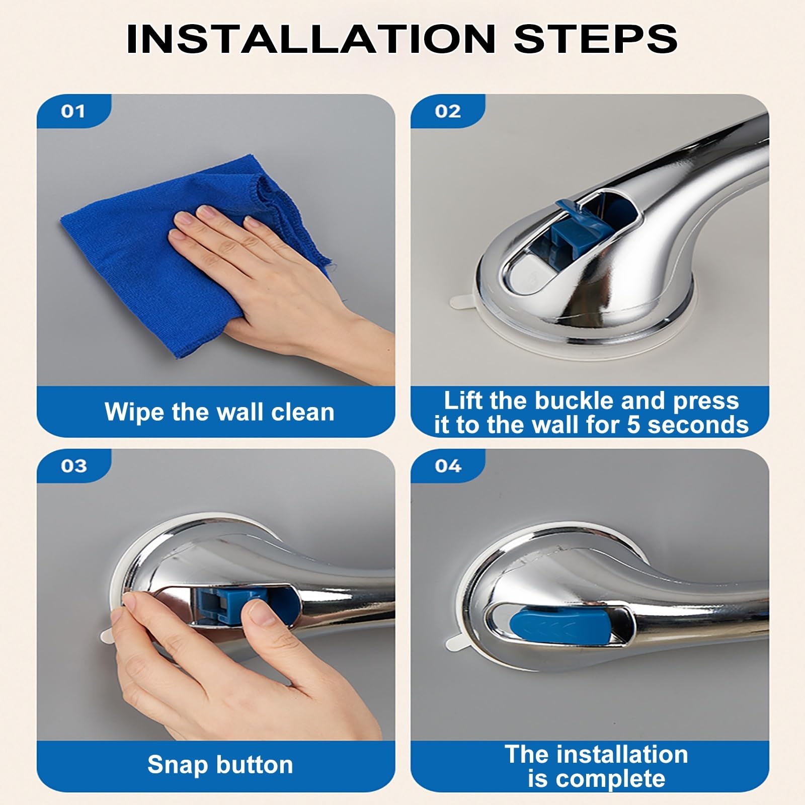 Barra de Apoyo para Ducha, Barra de Apoyo para Ducha con Ventosa Fuerte para bañeras y duchas, asideros de Seguridad para baño, Accesorios para Dispositivos de Asistencia para discapacitados.