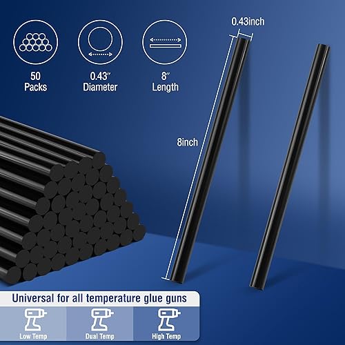 Miniatura 3 de WORKPRO Barras de pegamento caliente tamaño completo, paquete de 50 barras de pegamento adhesivas negras termofusibles para pistolas de pegamento