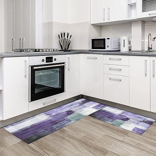 Miniatura 6 de Alfombra de cocina morada, alfombras de cocina de arte abstracto morado, tapetes de cocina para piso, organización de cocina, tapete de cocina