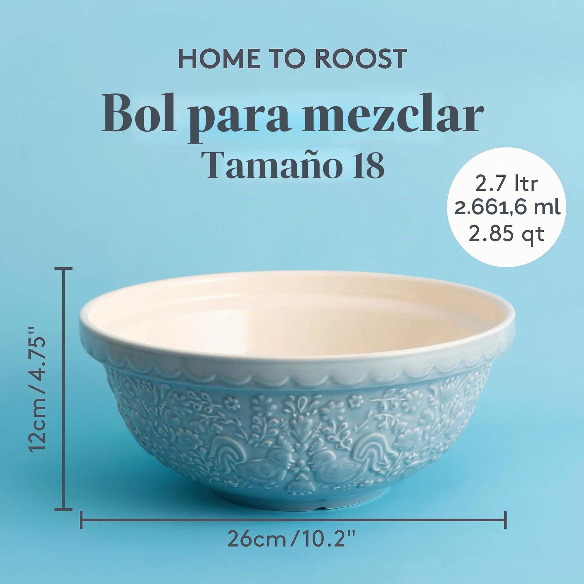 Mason Cash Home to Roost - Cuenco de cerámica de 26 cm con diseño de gallina y gallo en relieve, ideal para mezclar masa, pasteles, pasteles y galletas, apto para lavavajillas y congelador