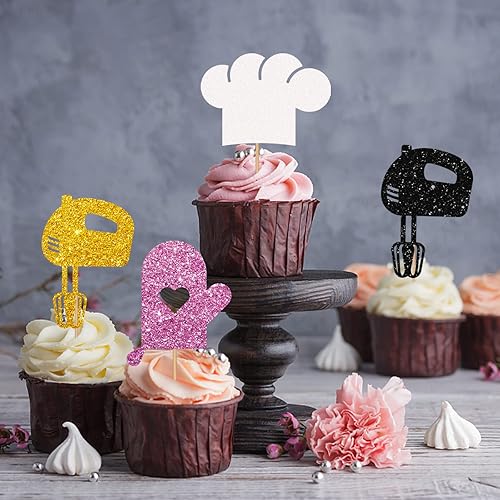 Miniatura 5 de Decoración para cupcakes temáticos para hornear pasteles, con purpurina dorada, decoración de cupcakes para cumpleaños, baby shower, 24 piezas