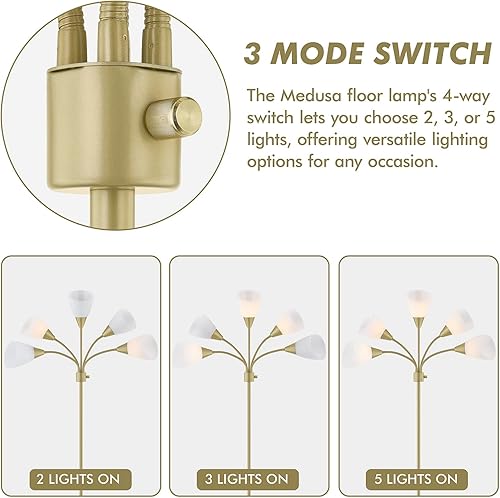 Miniatura 3 de Medusa - Lámpara de pie de decoración moderna, con cuello de cisne ajustable con múltiples cabezales, lámparas de luz brillante para leer, tonos