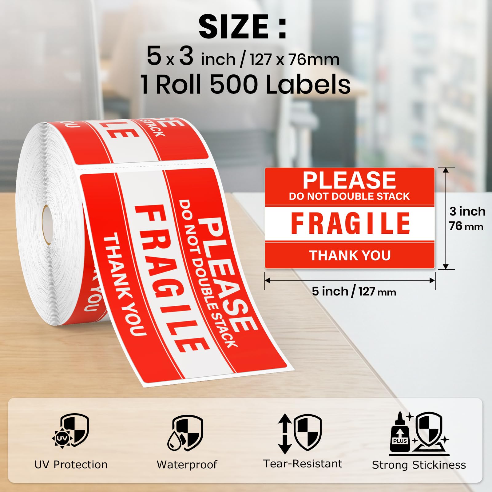 5 "x 7,6 cm Do Not Double Stack Label Stickers 500 Pcs Fragile Sticker Impermeabile Spedizione Adesivi in Movimento per Scatola di Pacchetto