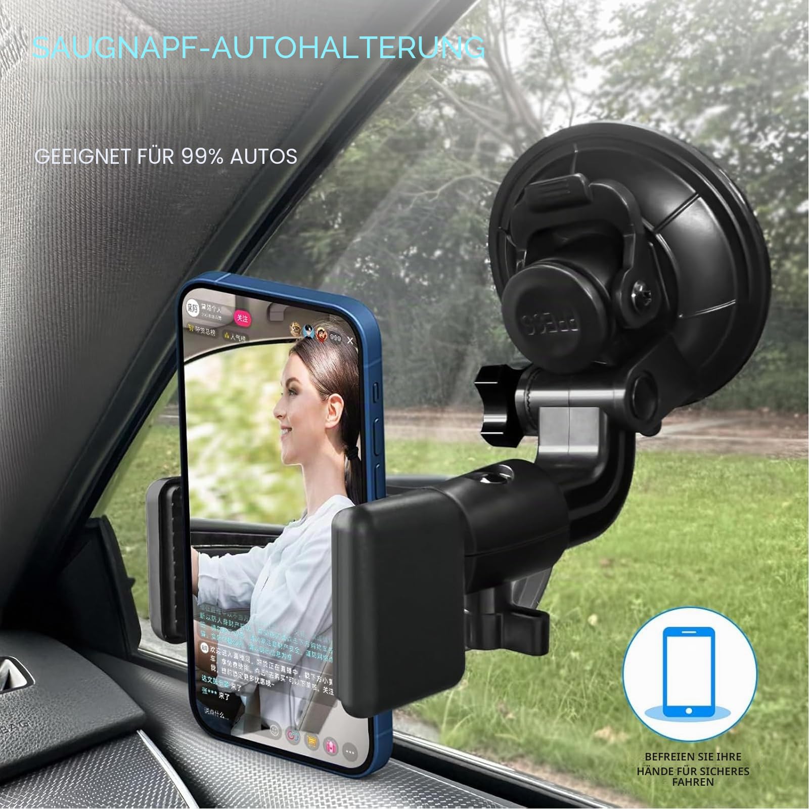 Saugnapfhalterung Kfz Kamera Dash Cam GPS Halterung für Gopro Heros, Osmo Action 5pro/4, SJCAM, Geekpro, VIRB Xe, Jagon Touch, insta360, Yi 4k & Handy für Vlogaufnahmen