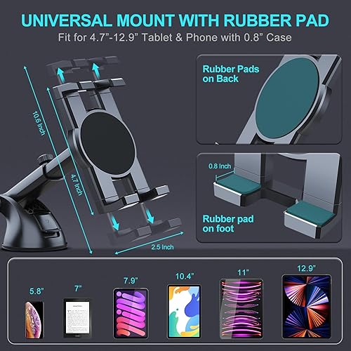 Miniatura 4 de Soporte para tablet de automóvil y parabrisas, soporte de teléfono con ventosa para iPad Pro 12.99.71110.5AirMini 6 5 4, Galaxy Tab, iPhone