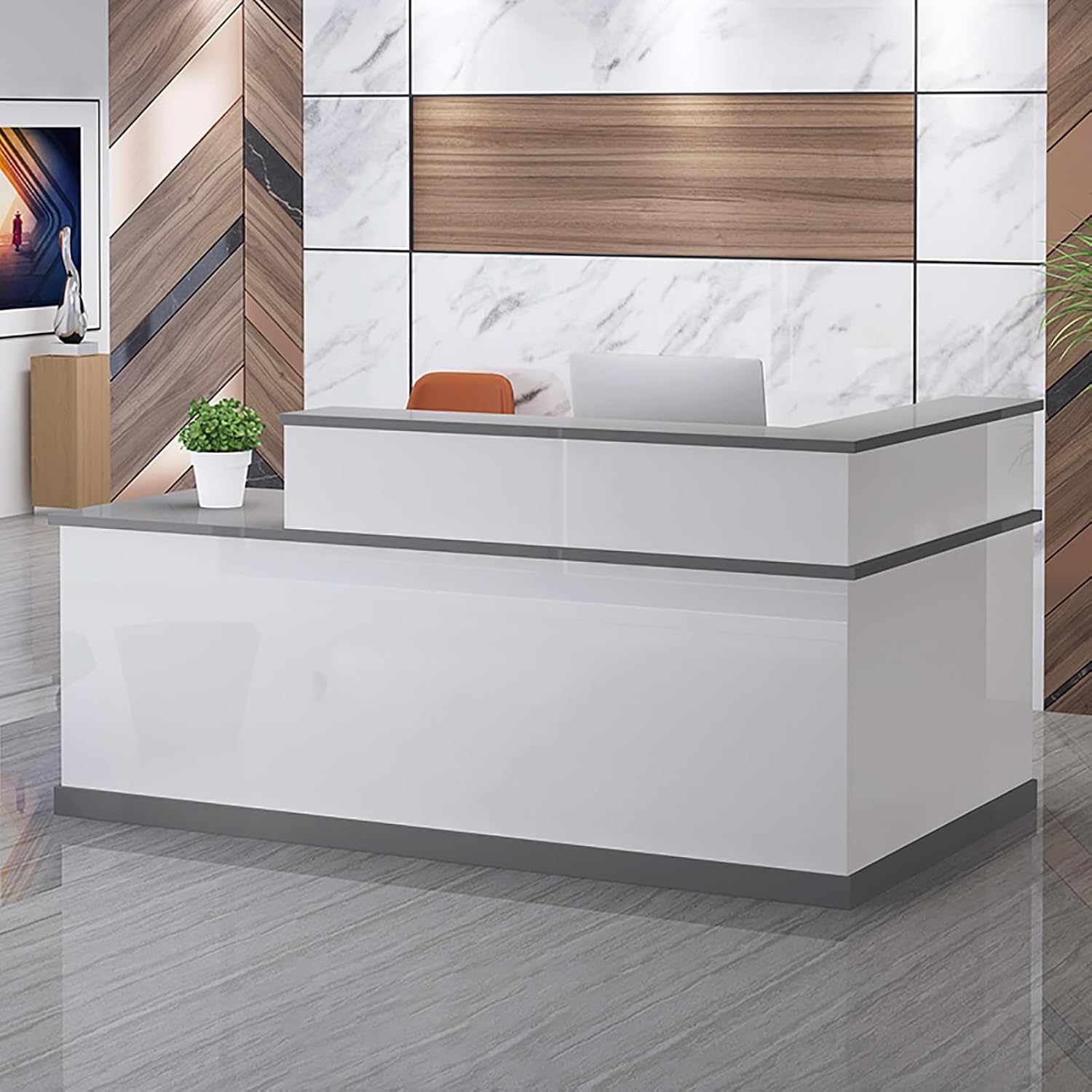 カウンター付き受付デスク、鍵付き引き出し付きモダンな受付カウンター