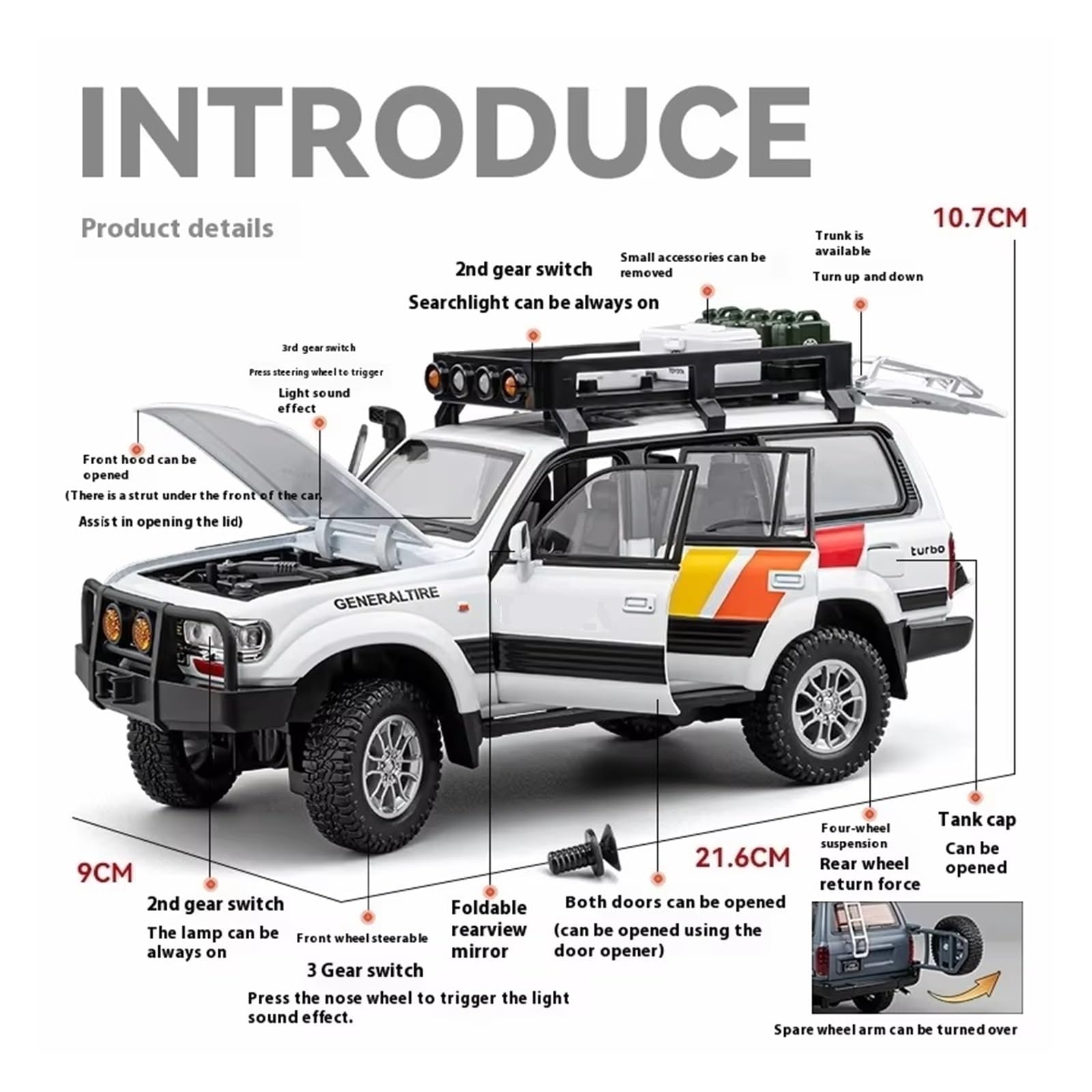 1:24 Dla LC80 SUV model odlewu ciśnieniowego ze stopu model pojazdu terenowego zbierać wyświetlacz Zabawka Ornament obecny (żółty, z pudełkiem)