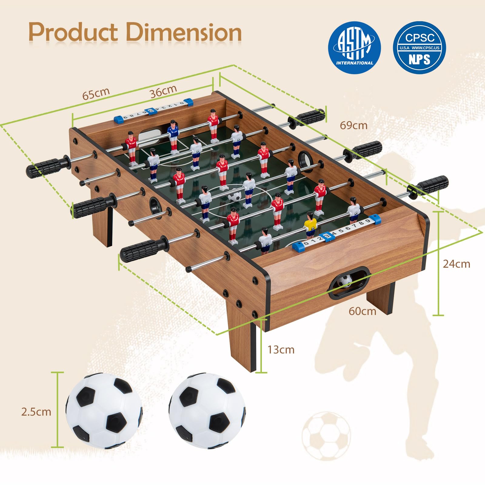 DREAMADE Table de Baby-Foot en Bois 69 x 36 x 24 cm