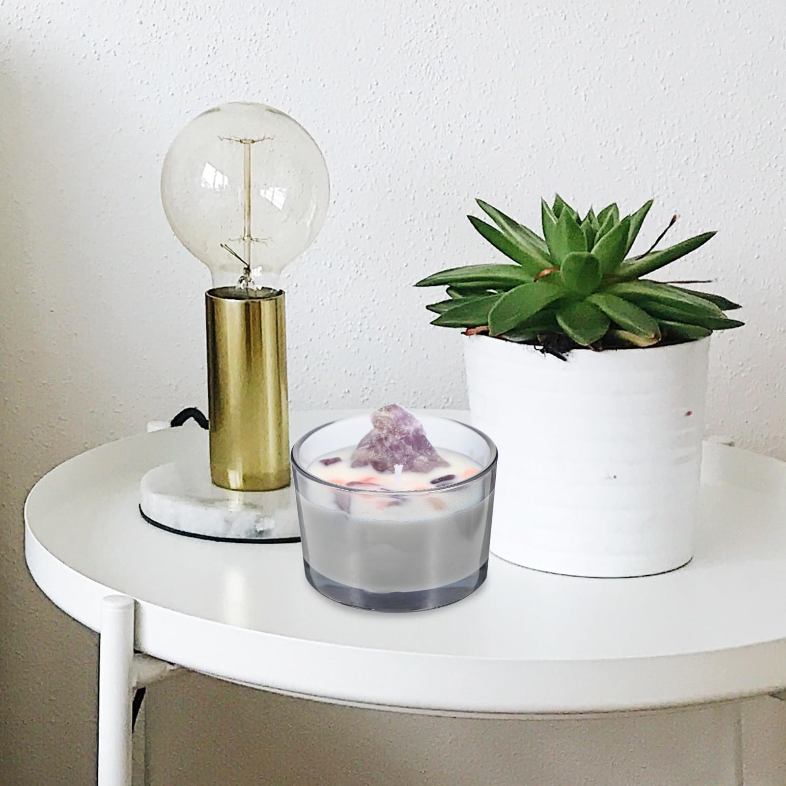 Vela Aromática Decorativa de Vidrio Cera Natural y Cristal | Púrpura, Portátil y Ligera, para Salón E Interior, Detalle para Amigos, Uso Sencillo
