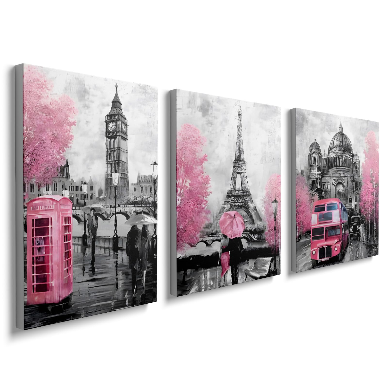 prinfantasy Wall Art Flowers Canvas Prints Paris Paintings Artwork Framed for Women Girl's Bedroom Bathroom Living Room Home Decor 30x40cm Gift Posters, YH1003 — image 1