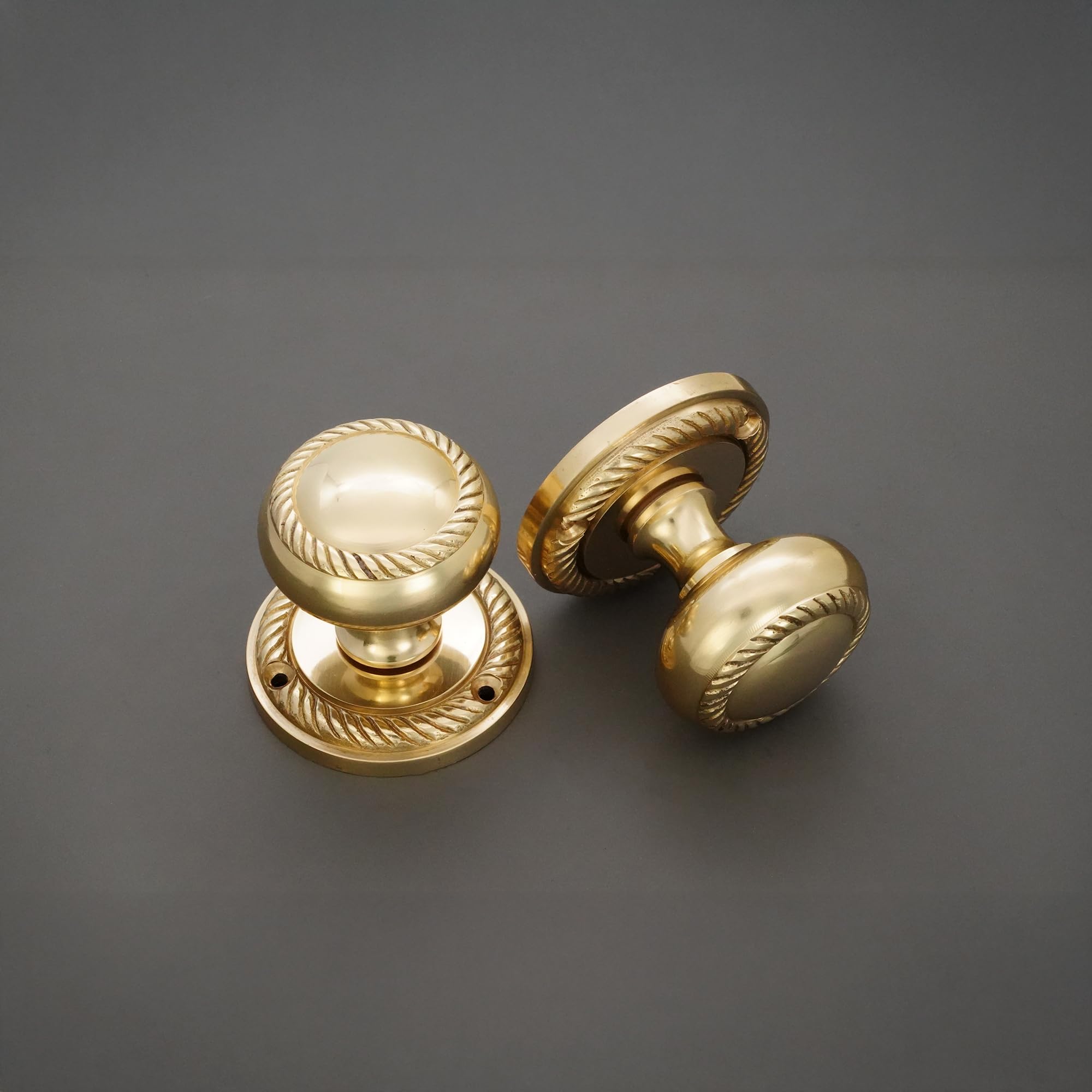 Türknauf-Set, massives Messing, robust, georgianisch, rund, 50 mm (poliertes Messing)