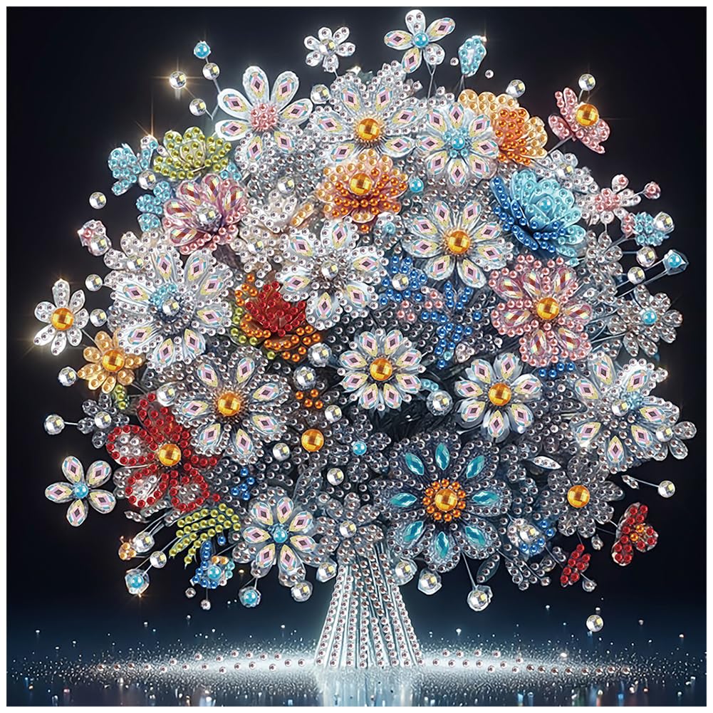 Sanjee Diamond Art Kits Flowers for Beginners, 5D Special Shape Diamond Painting Kits for Adults, Crystal Rhinestones Art Craft DIY Home Wall Decor Gift, 12 ร 12 Inches