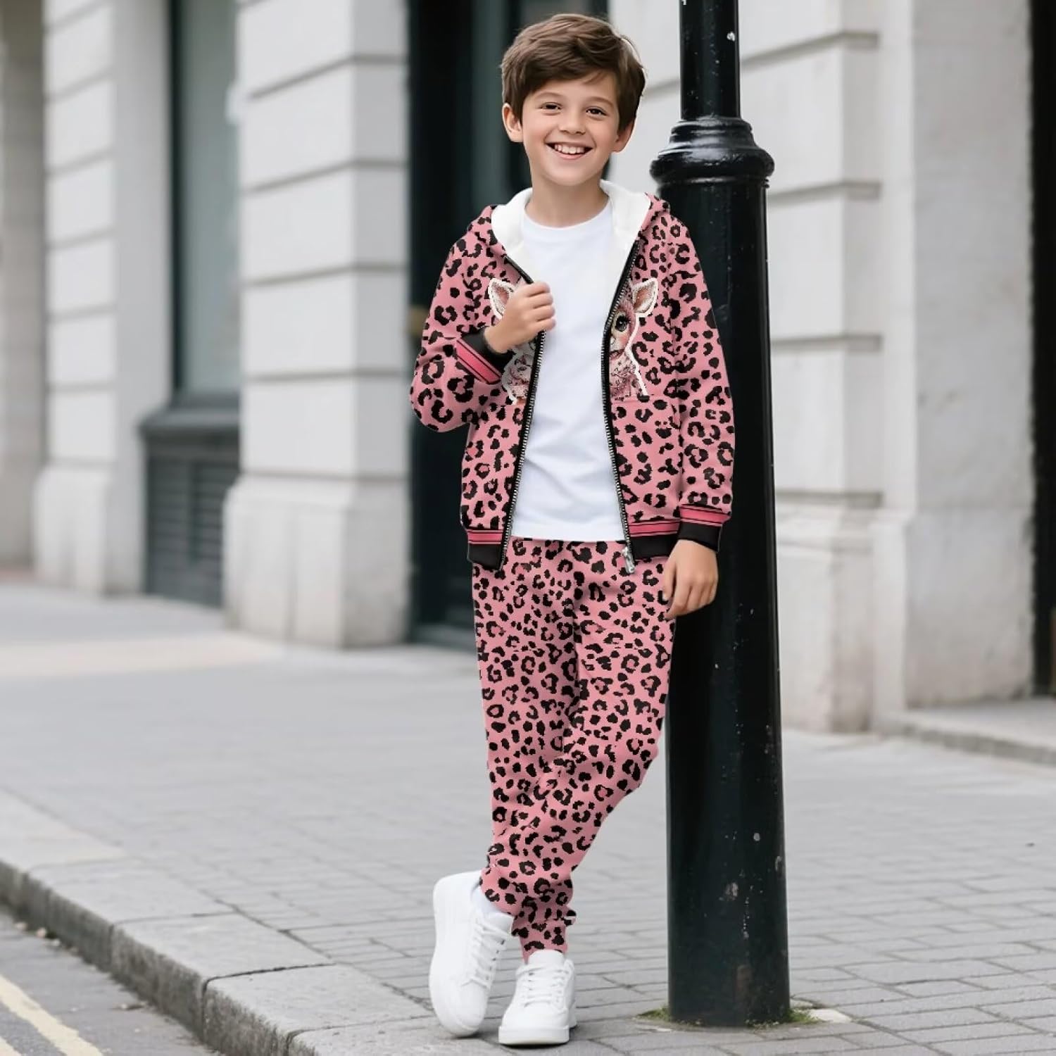 2 Piece Girls Sweat Suit Long Sleeve Track Suit Zip Up Hoodie Sweatshirts and Sweatpants with Pockets Jogger Set