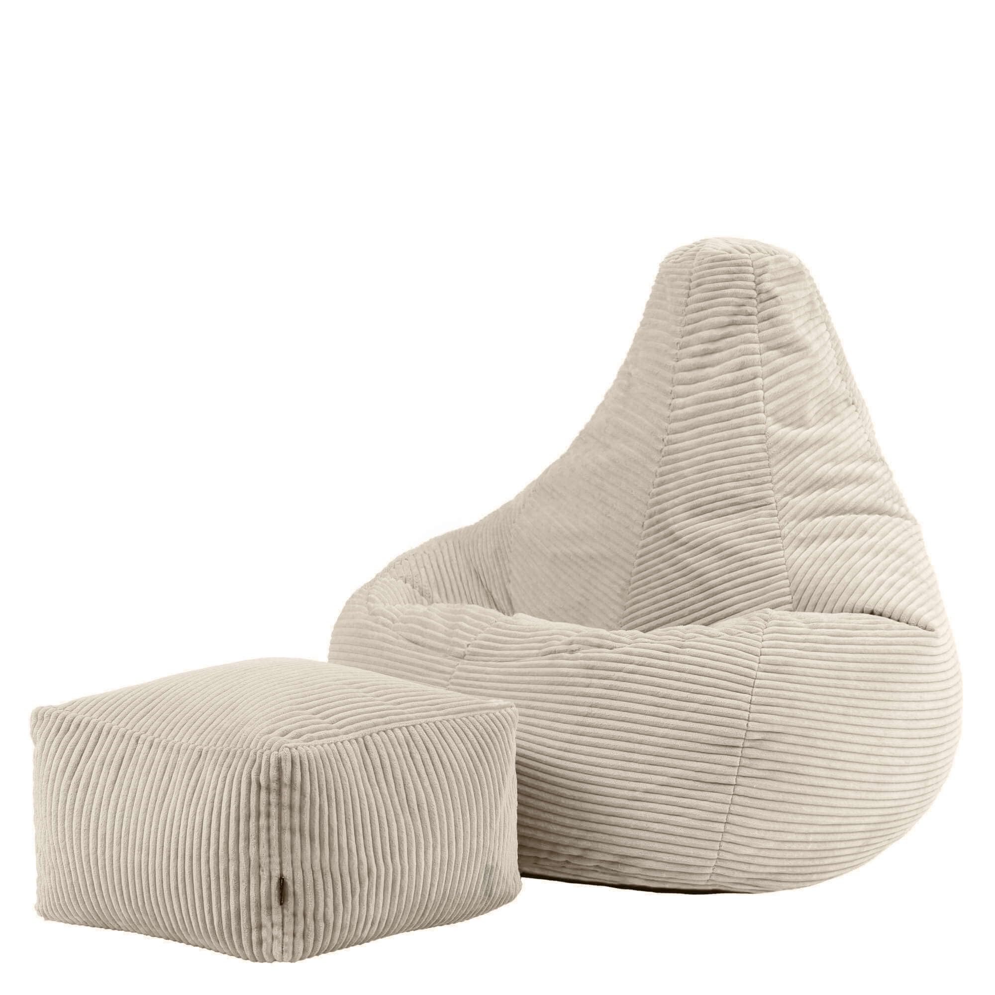 icon Dalton Cord Bean Bag Chair with Footstool, Beige, Large Adult Bean Bag with Filling Included, Comfy Chair, Living Room Furniture, Bedroom Furniture