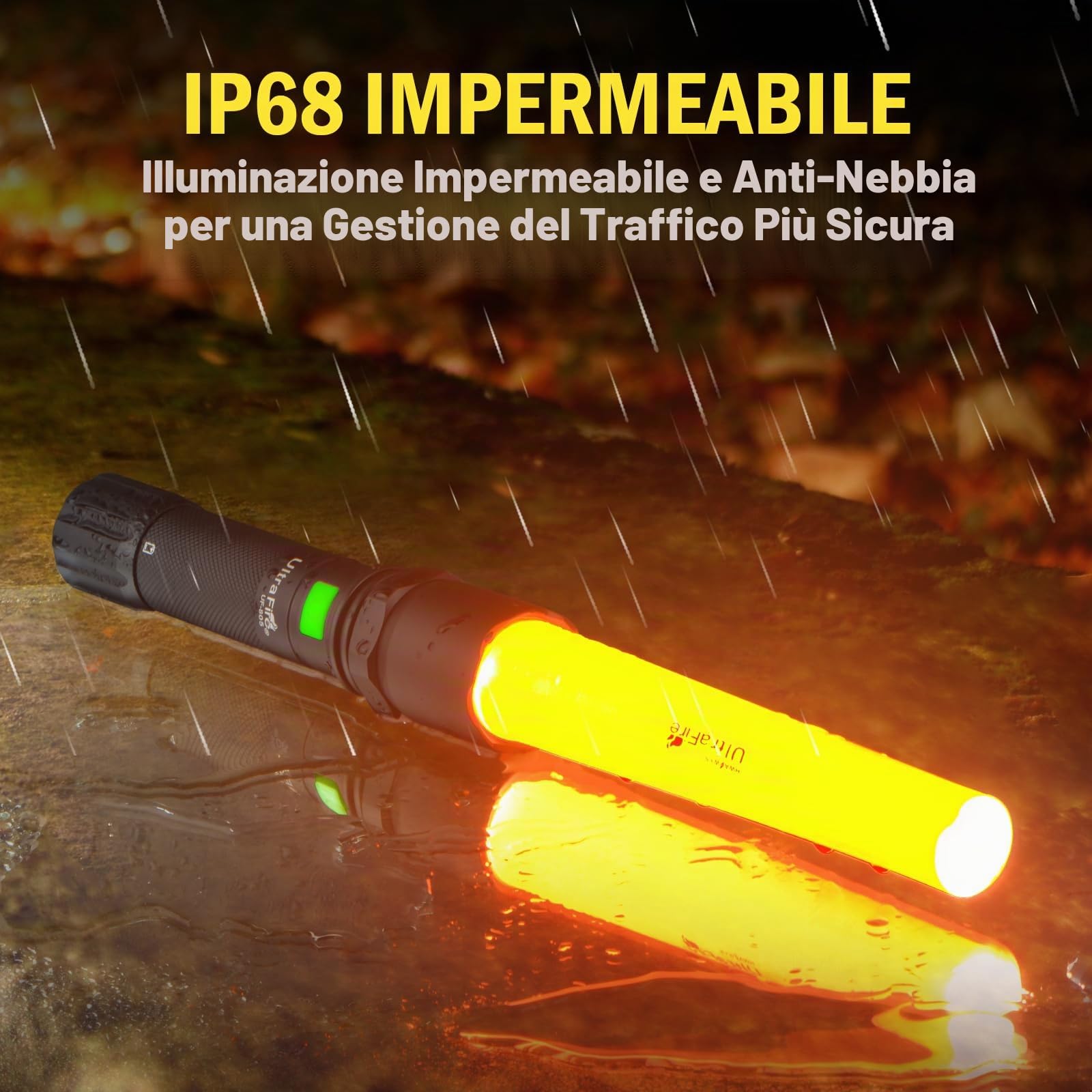 UltraFire Torcia a LED ricaricabile da 12 pollici, 619 lumen, torcia di sicurezza, 3 modalità con lampeggio rosso, USB-C, per il controllo del traffico, aeroporto, vigili del fuoco, parcheggio