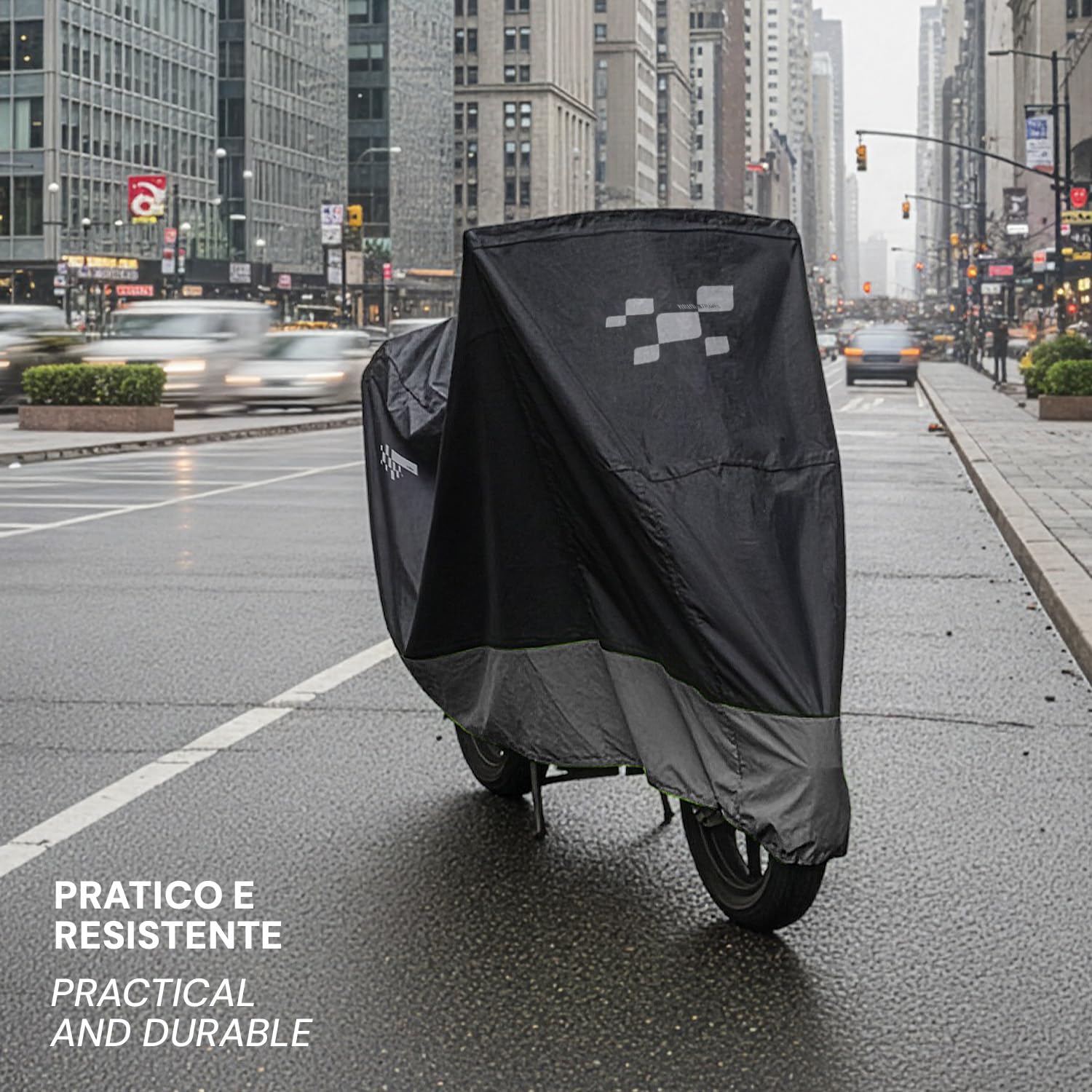 PERLETTI Telo Coprimoto Impermeabile Esterno Interno - Copertura Moto Scooter Universale Inserti Catarifrangenti - Protezione Raggi UV Pioggia Ghiaccio Polvere Fibbia Antivento (240x105x125cm)
