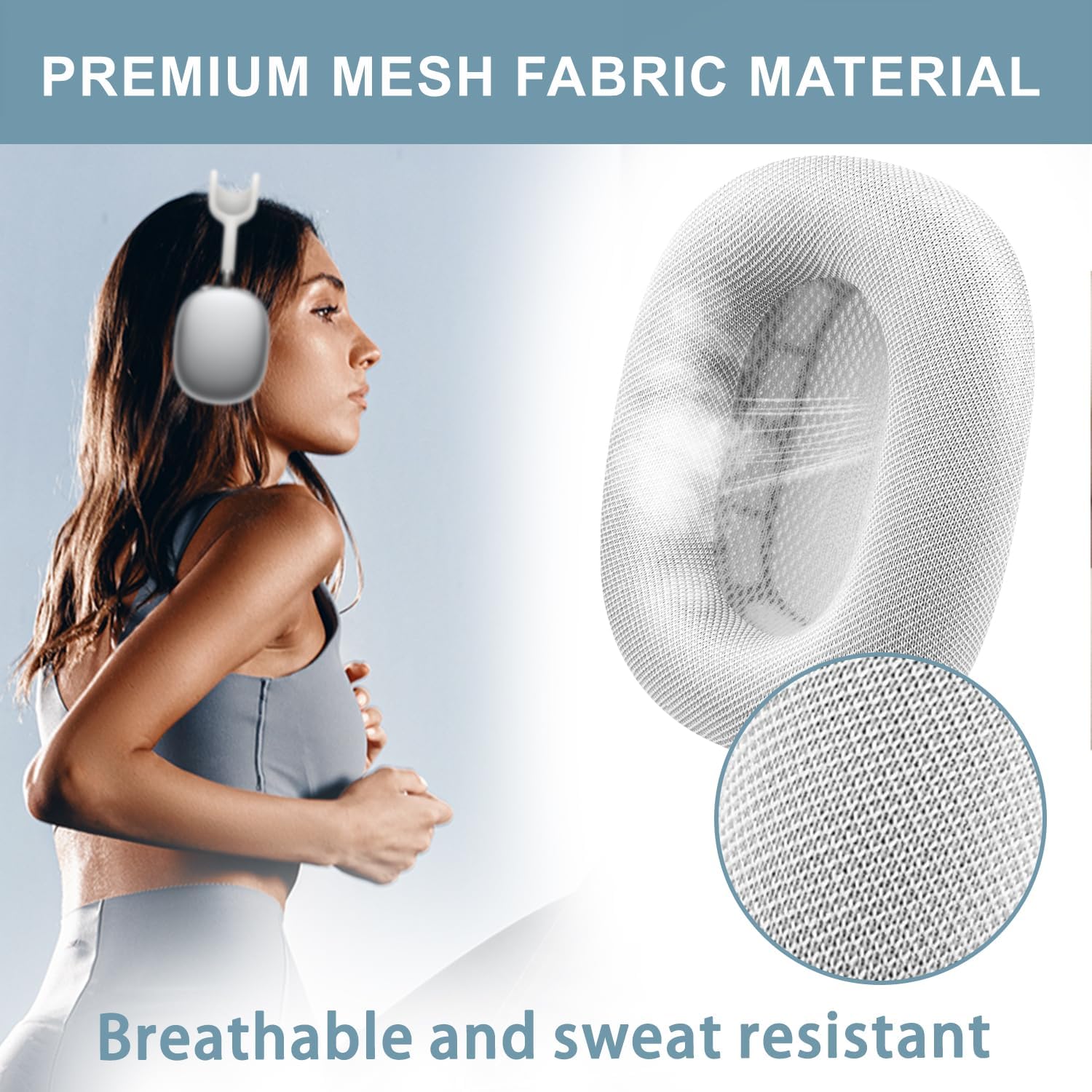 SOPROM Ear Cushions for Airpod Max Over-Ear Headphones Earpads Replacement Covers Cups Pads with Durable Mesh Fabric, Softer Foam - Light Gray