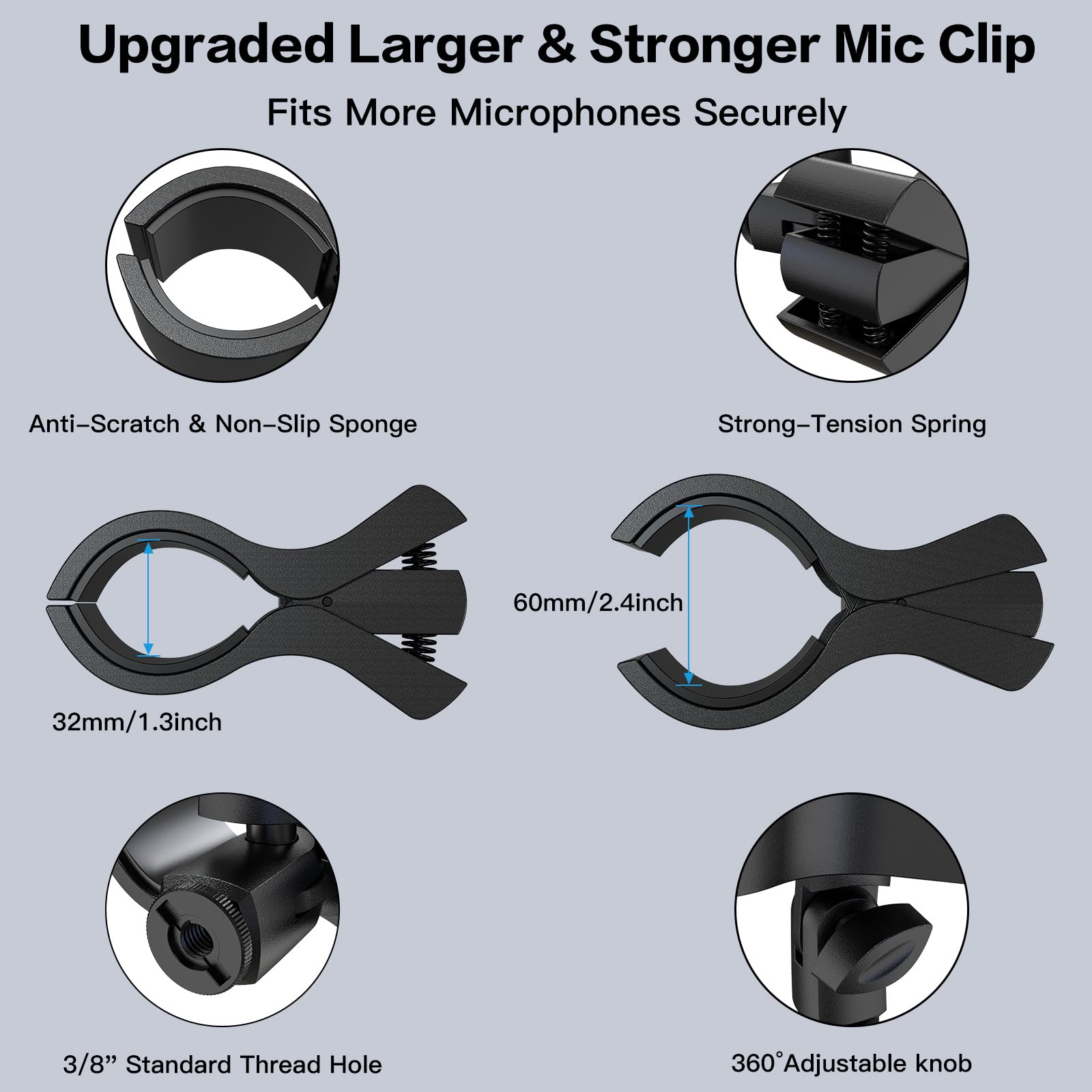 ZealSound Soporte de Micrófono — brazo de 48 cm con abrazadera ajustable, rotación 360° y flexión 90°, compatible con Blue Yeti, Snowball, SoloCast, SM58 y más, con adaptador de 3/8" a 5/8"
