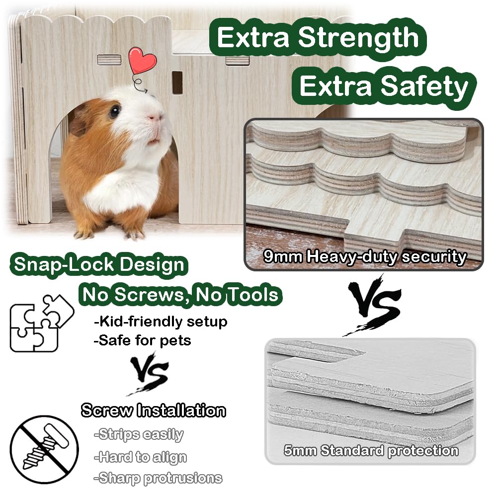 Meerschweinchenversteck aus Holz mit Rampe, 4 Eingänge, mit weichem Pad, 9 mm Holz, für Meerschweinchenhaus, Hasenversteck