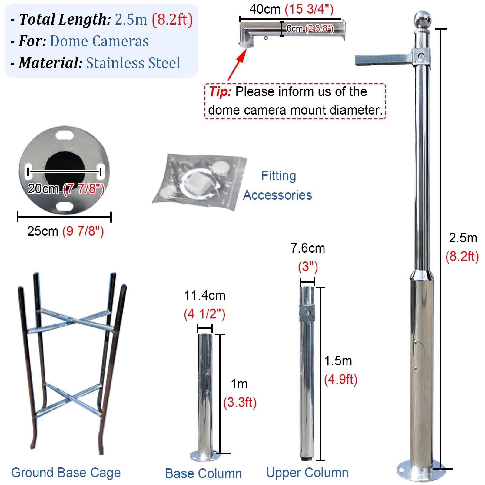 Support de fixation pour caméra de sécurité pour surveillance extérieure, support vertical résistant aux intempéries pour caméras dôme et lampes solaires