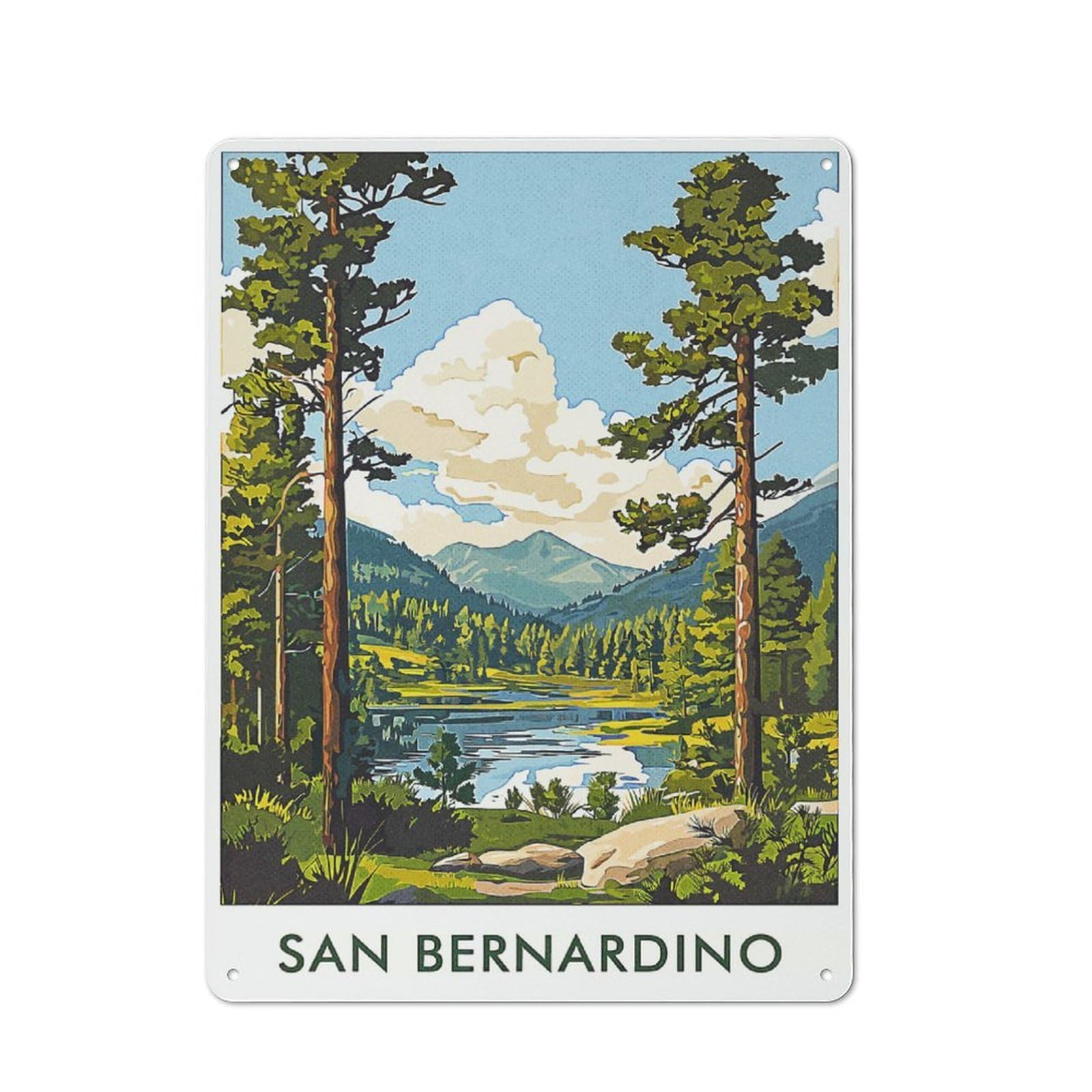Junmoney Style-15 San Bernardino Lake View Rustic Tin Wall Plaque 40X30cm For Hobby Room Or Studio, A Christmas Gift For People Styling Hobby Room And Studio