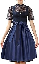EIISSION Dirndl Femme Oktoberfest Robe Costume Bavaroise Femme Bleu Tenue Oktoberfest Outfit Deguisement Jupe pour Fête de la Bière Ensemble de trois pièces